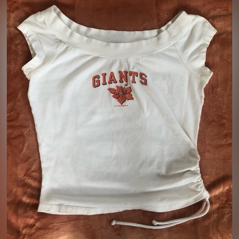 San Francisco Giants off shoulder ruched size t shirt size L Islander hibiscus